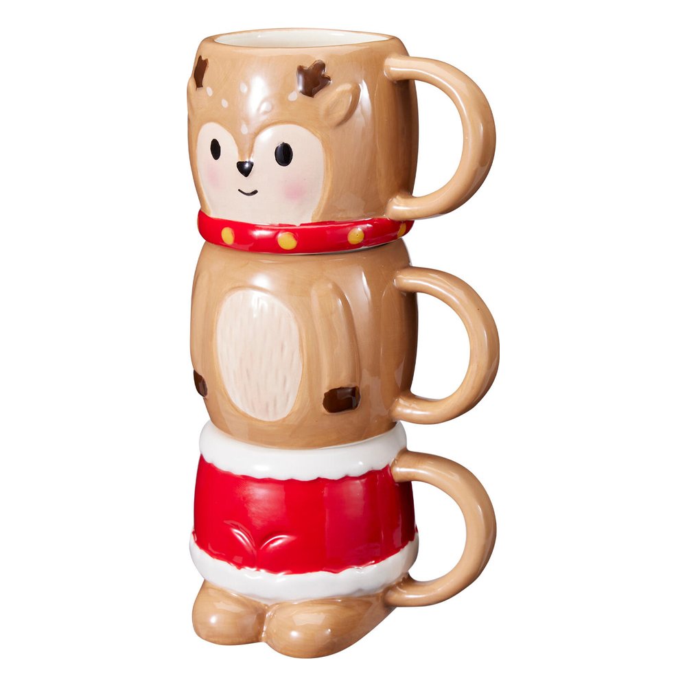 Set 3 tazzine espresso impilabili in ceramica a forma di personaggio natalizio 90 ml – 1 set, soggetto assortito 3