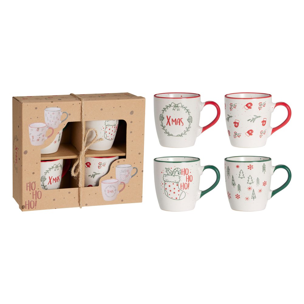 Set 4 tazze mug natalizie in gres 200 ml in confezione regalo 1