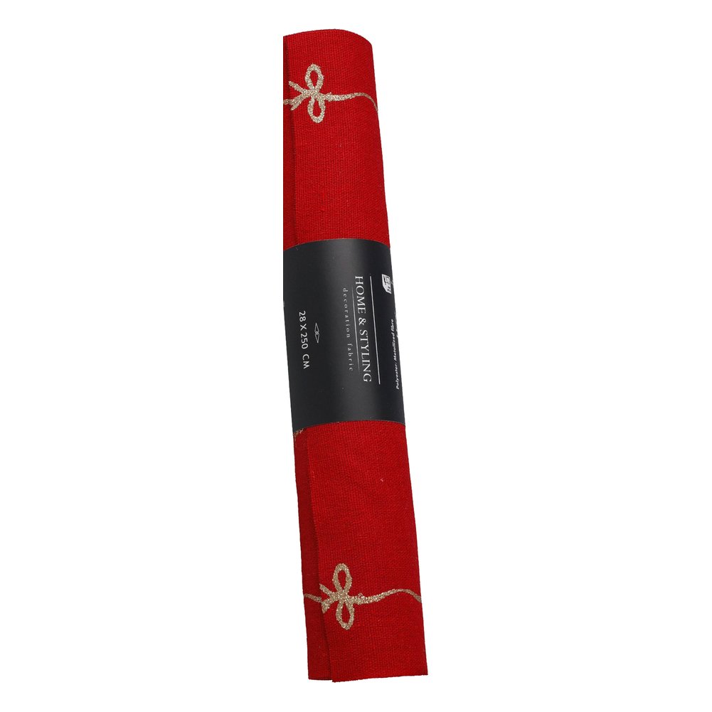 Rotolo tessuto decorativo rosso con fiocchi oro 28x250 cm 1