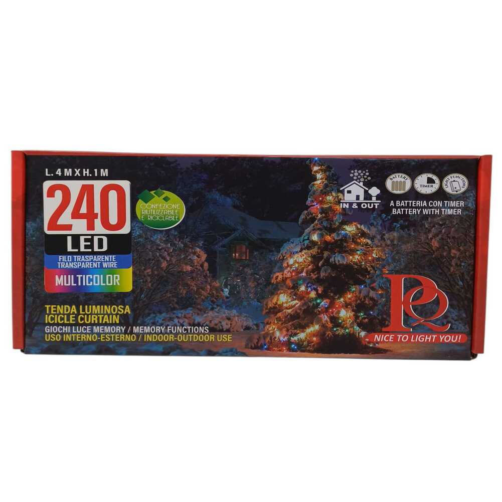 Tenda luminosa a batteria 240 led multicolor 4x1m filo trasparente con giochi di luce 1