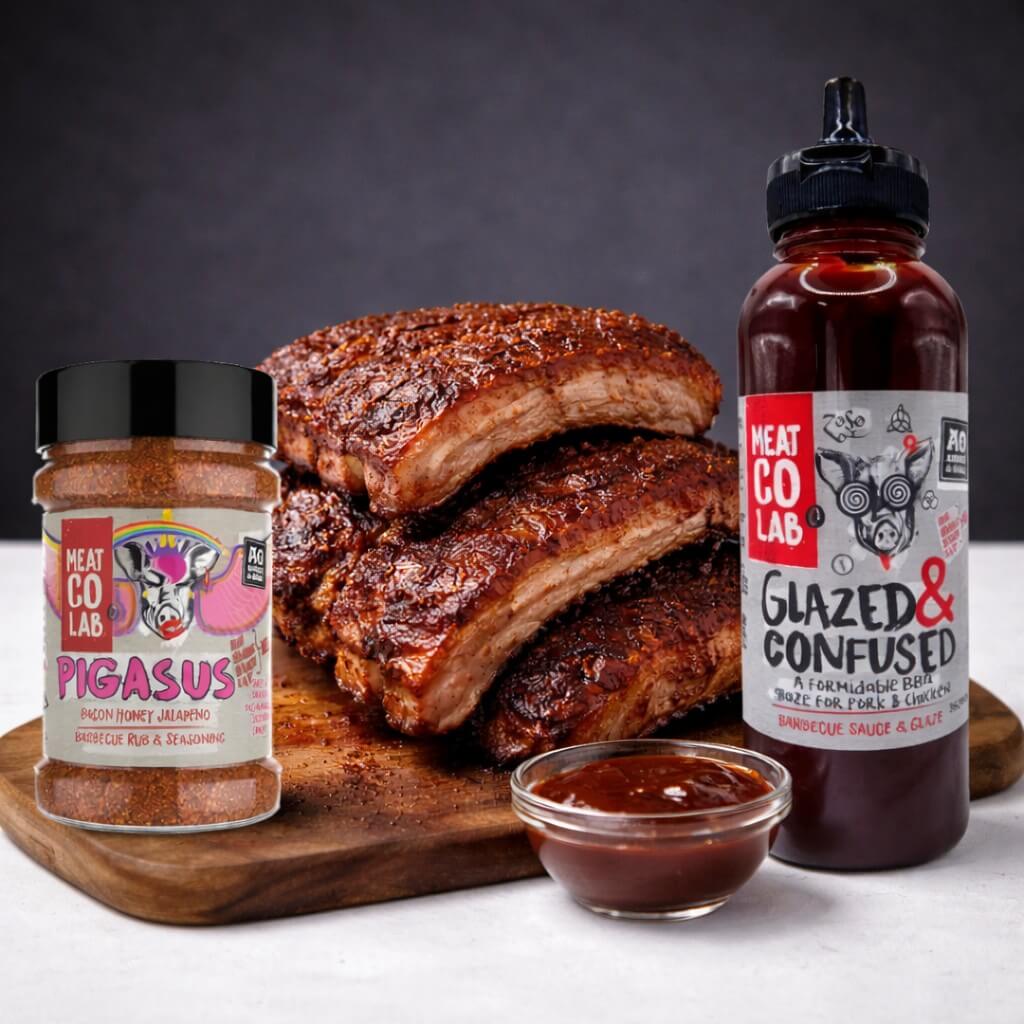 Box Ricetta Pork Ribs Glazed & Confused – Rub Pigasus e Salsa BBQ per Costine