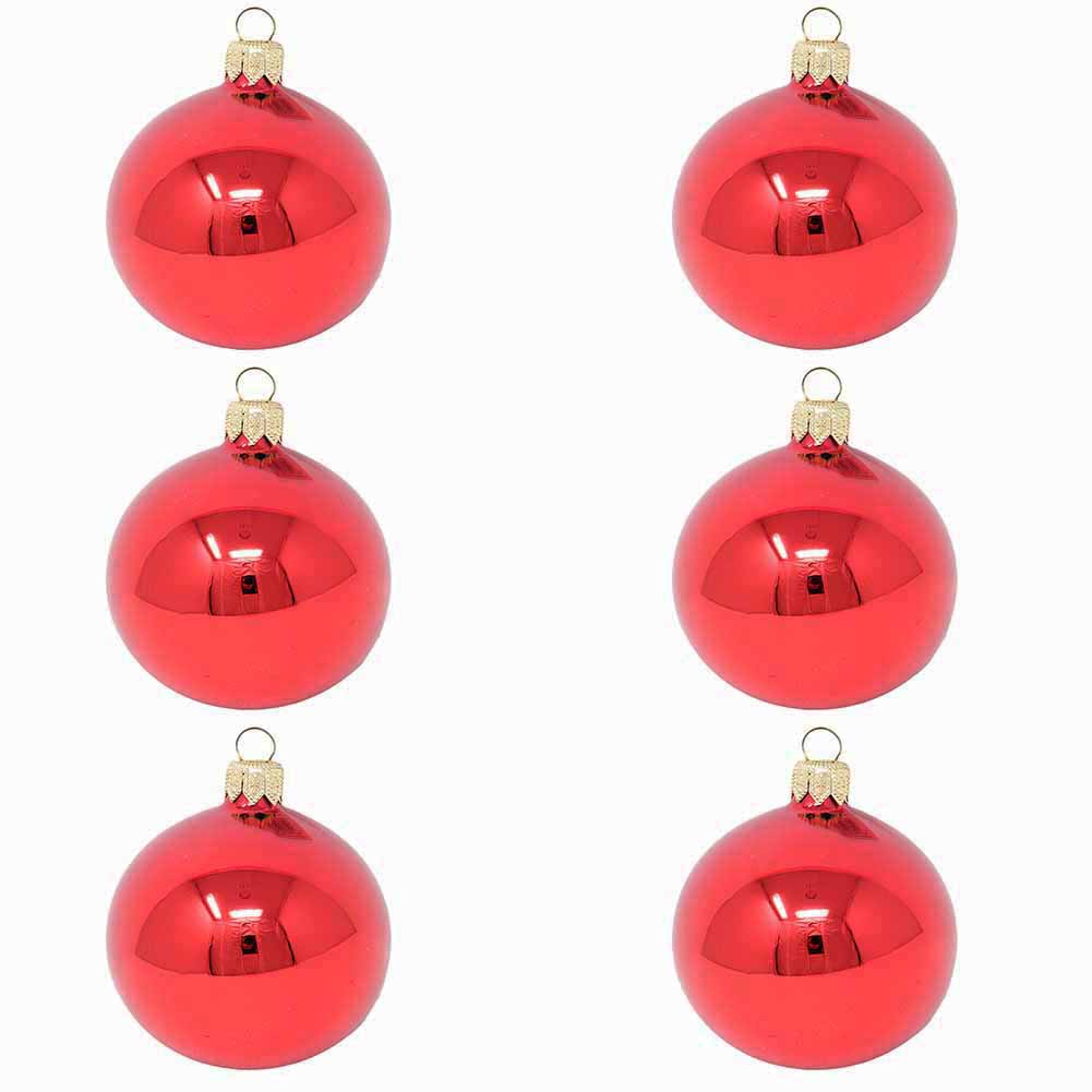 Confezione di 6 palline di Natale in vetro rosso lucido 6cm 1
