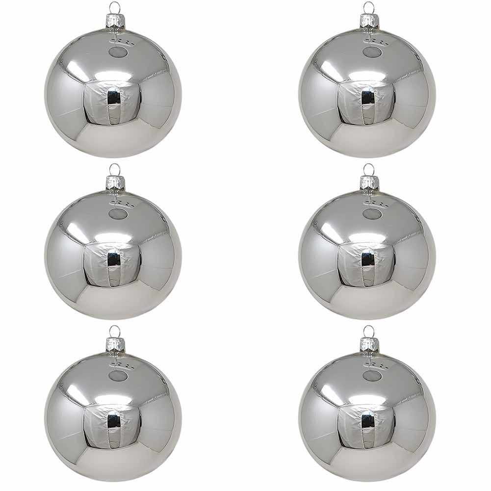 Confezione di 6 palline di Natale in vetro argento lucido 6cm 1