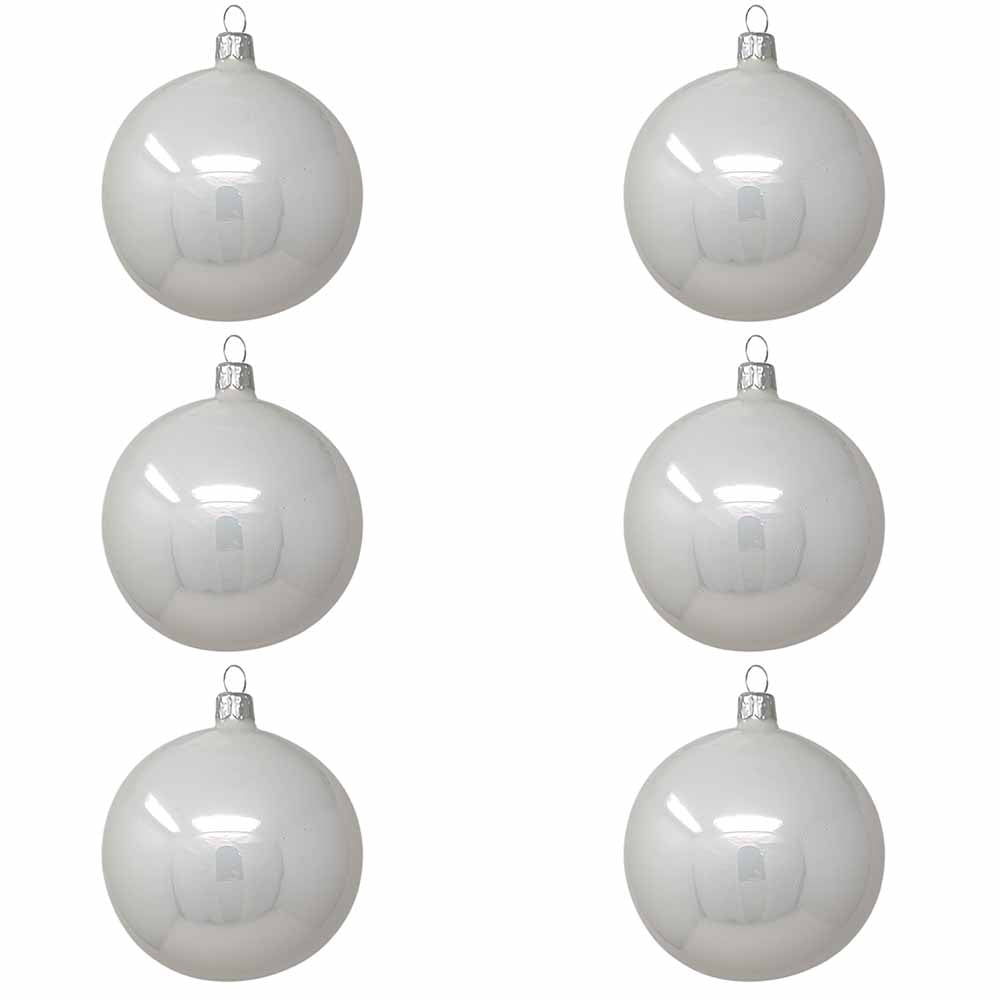 Confezione di 6 palline di Natale in vetro bianco inverno smaltato 7cm 1