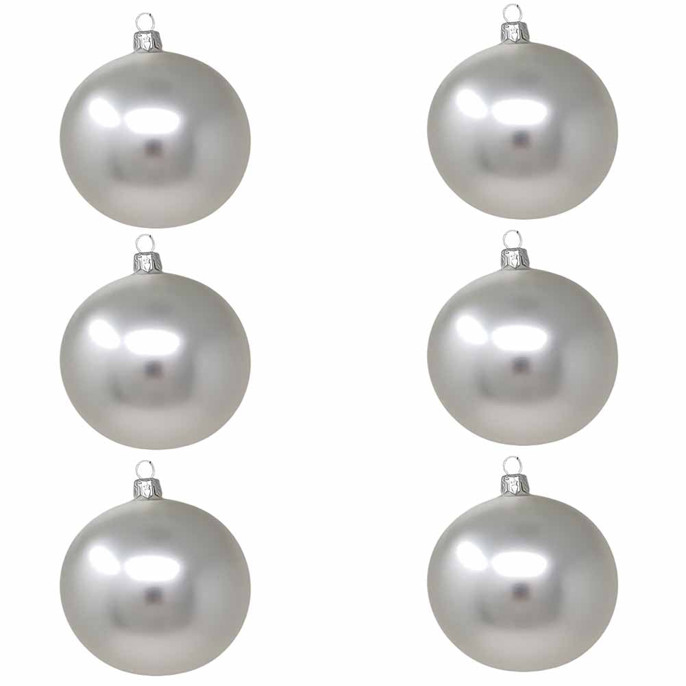 Confezione di 6 palline di Natale in vetro argento opaco 7cm 1