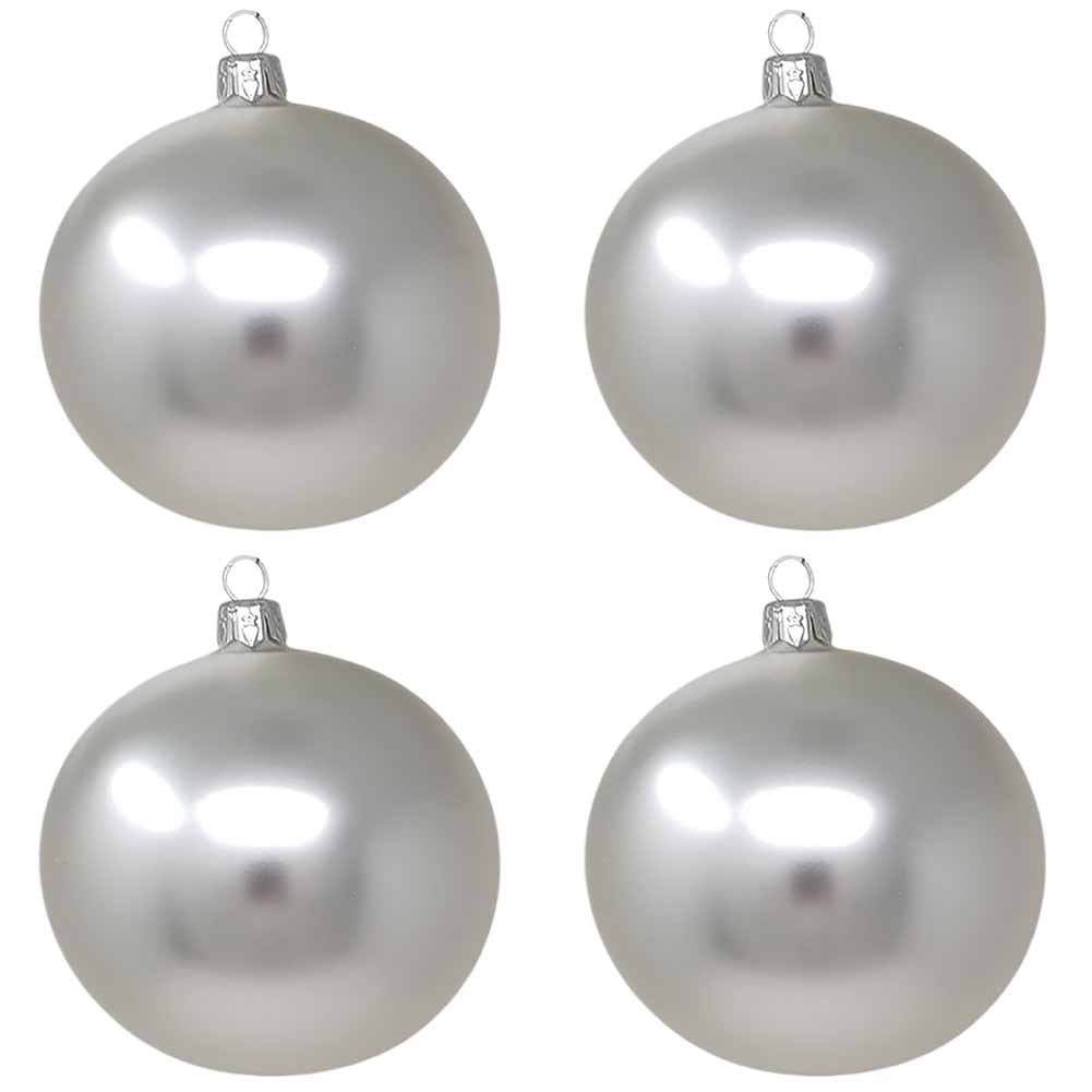 Confezione di 4 palline di Natale in vetro argento opaco 10cm 1