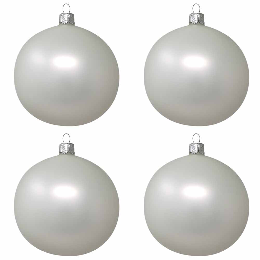 Confezione di 4 palline di Natale in vetro bianco inverno opaco 10cm 1
