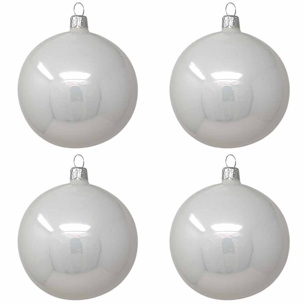 Confezione di 4 palline di Natale in vetro bianco inverno smaltato 10cm 1