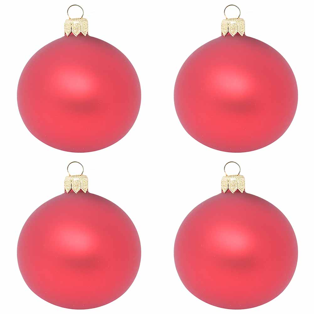 Confezione di 4 palline di Natale in vetro rosso opaco 10cm 1