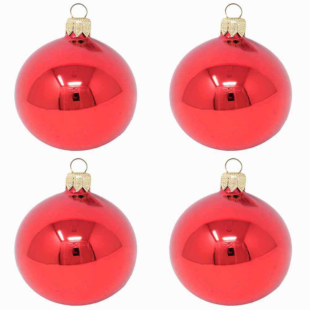 Confezione di 4 palline di Natale in vetro rosso lucido 10cm 1