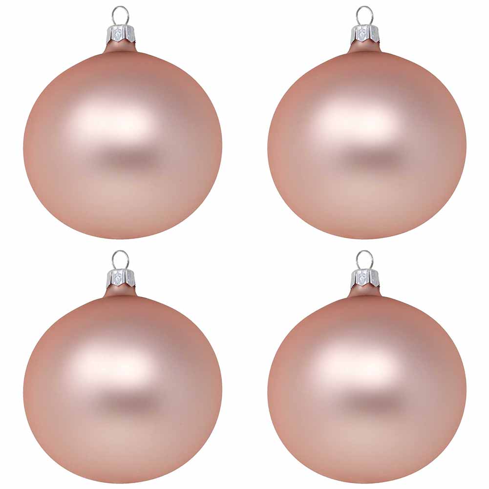 Confezione di 4 palline di Natale in vetro rosa cipria opaco 10cm 1