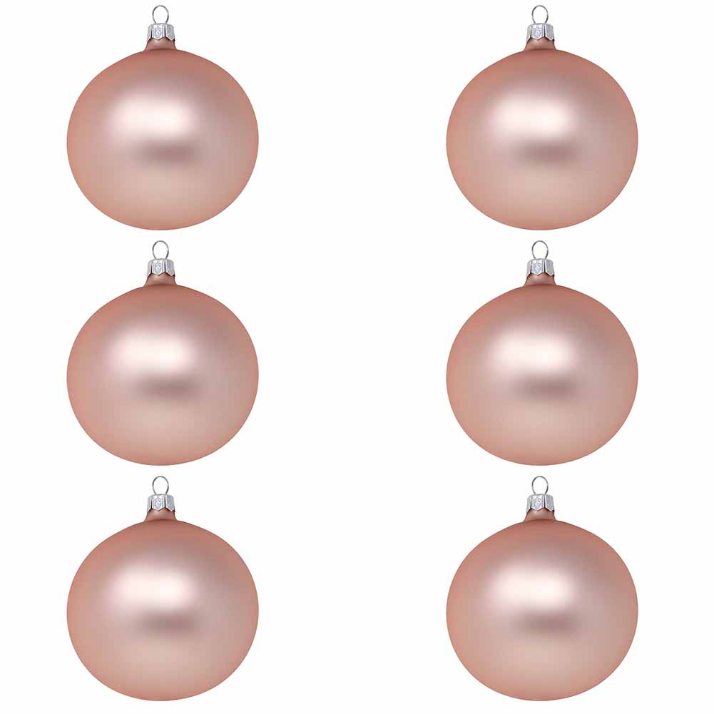 Confezione di 6 palline di Natale in vetro rosa cipria opaco 7cm 1