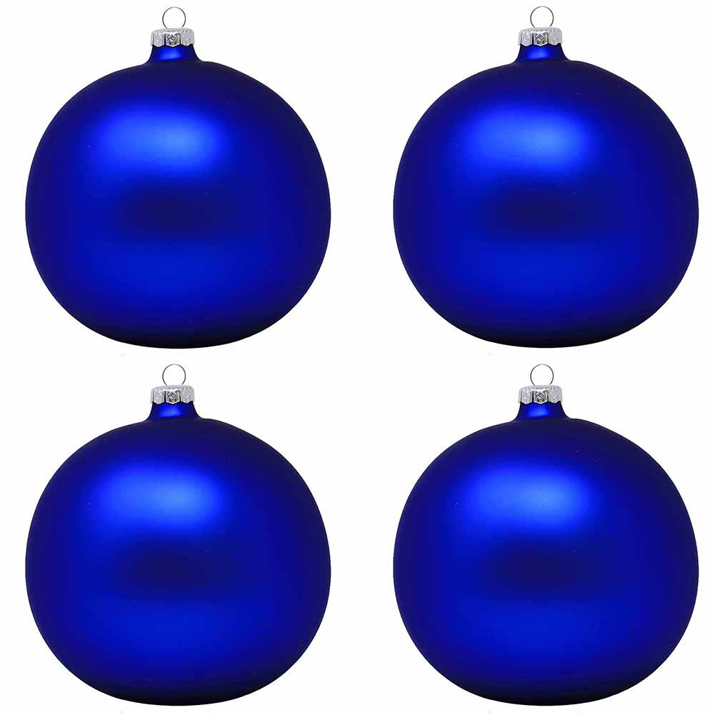 Confezione di 4 palline di Natale in vetro blu America opaco 10cm 1