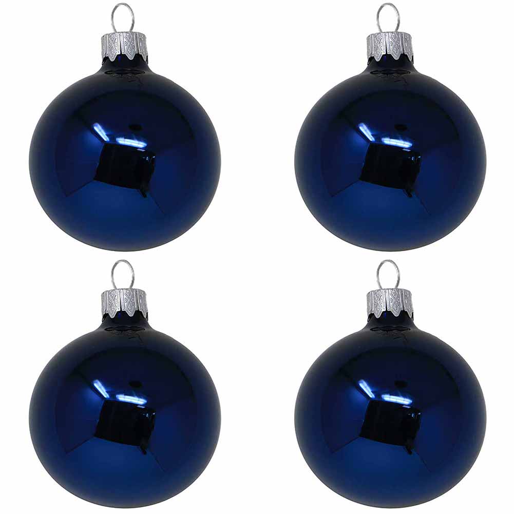 Confezione di 4 palline di Natale in vetro blu notte lucido 10cm 1
