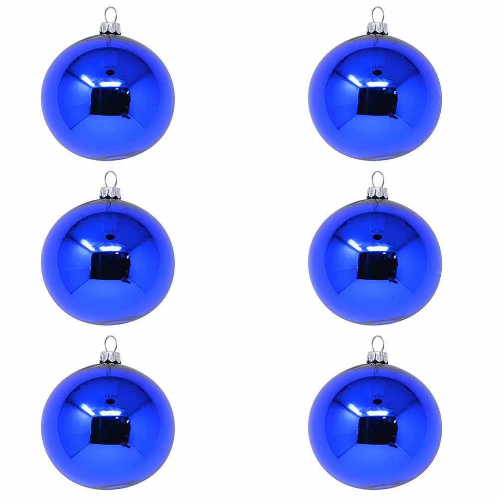 Confezione di 6 palline di Natale in vetro blu America lucido 6cm 1