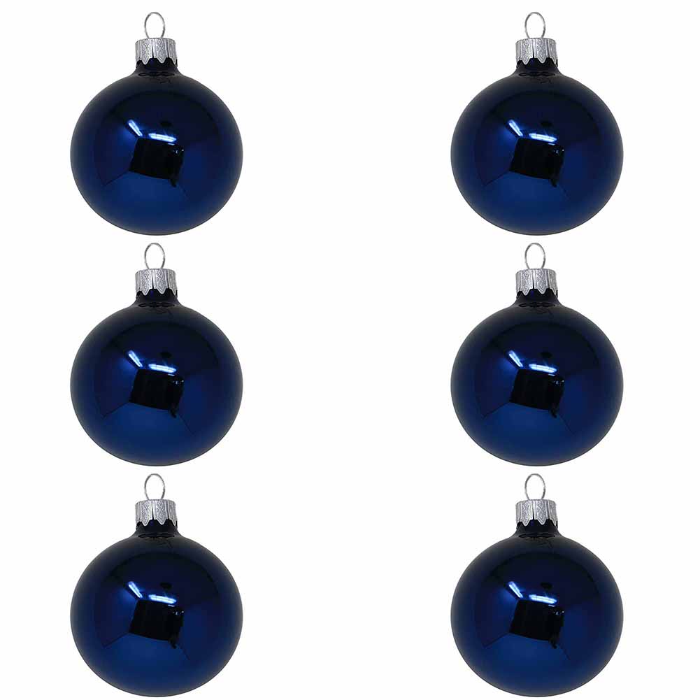 Confezione di 6 palline di Natale in vetro blu notte lucido 6cm 1