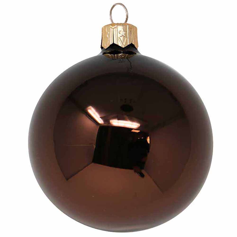 Confezione di 6 palline di Natale in vetro marrone lucido 7cm 2