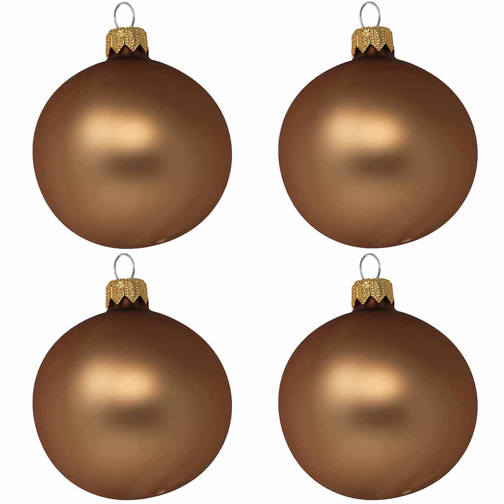Confezione di 4 palline di Natale in vetro cammello opaco 10cm 1