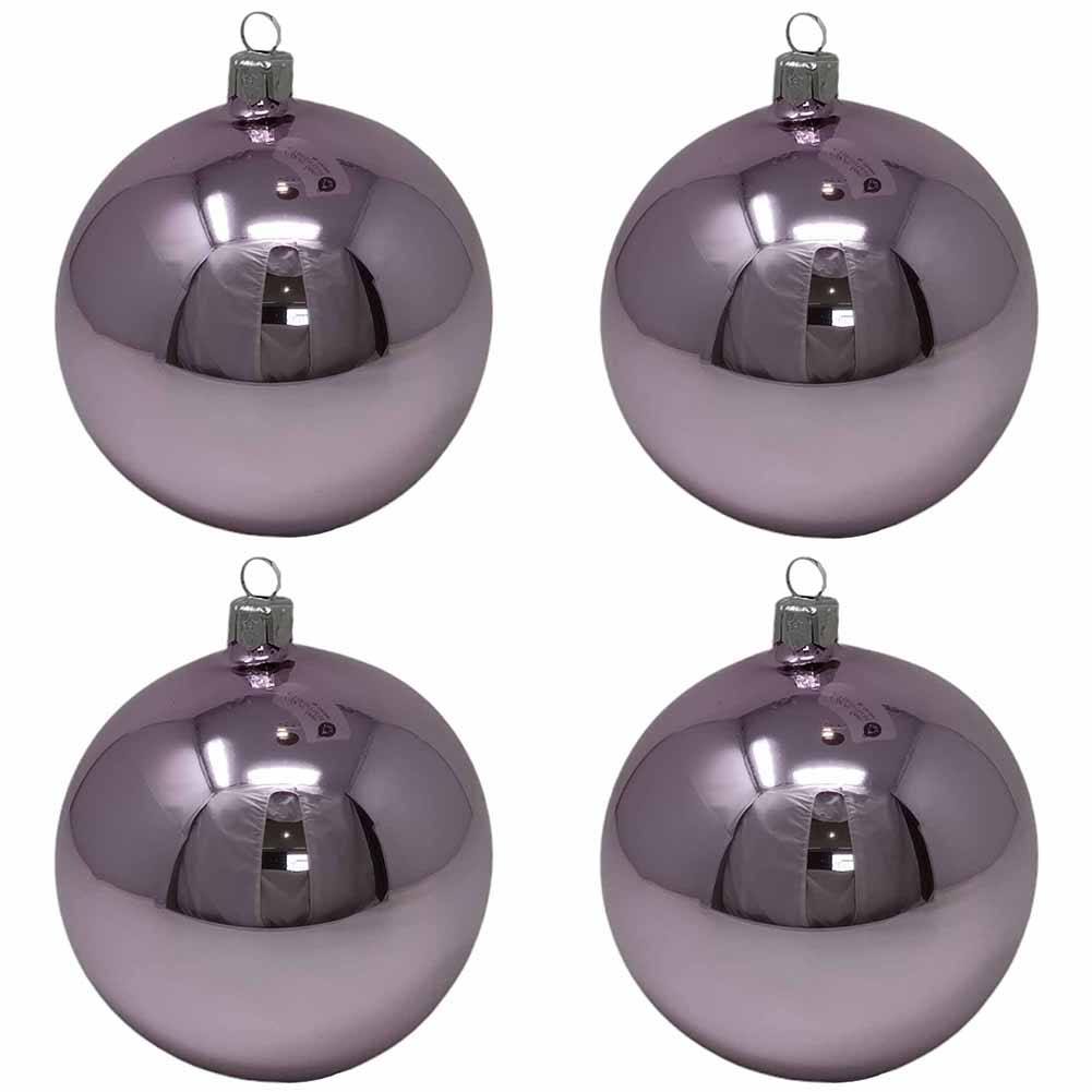 Confezione di 4 palline di Natale in vetro lilla lucido 10cm 1