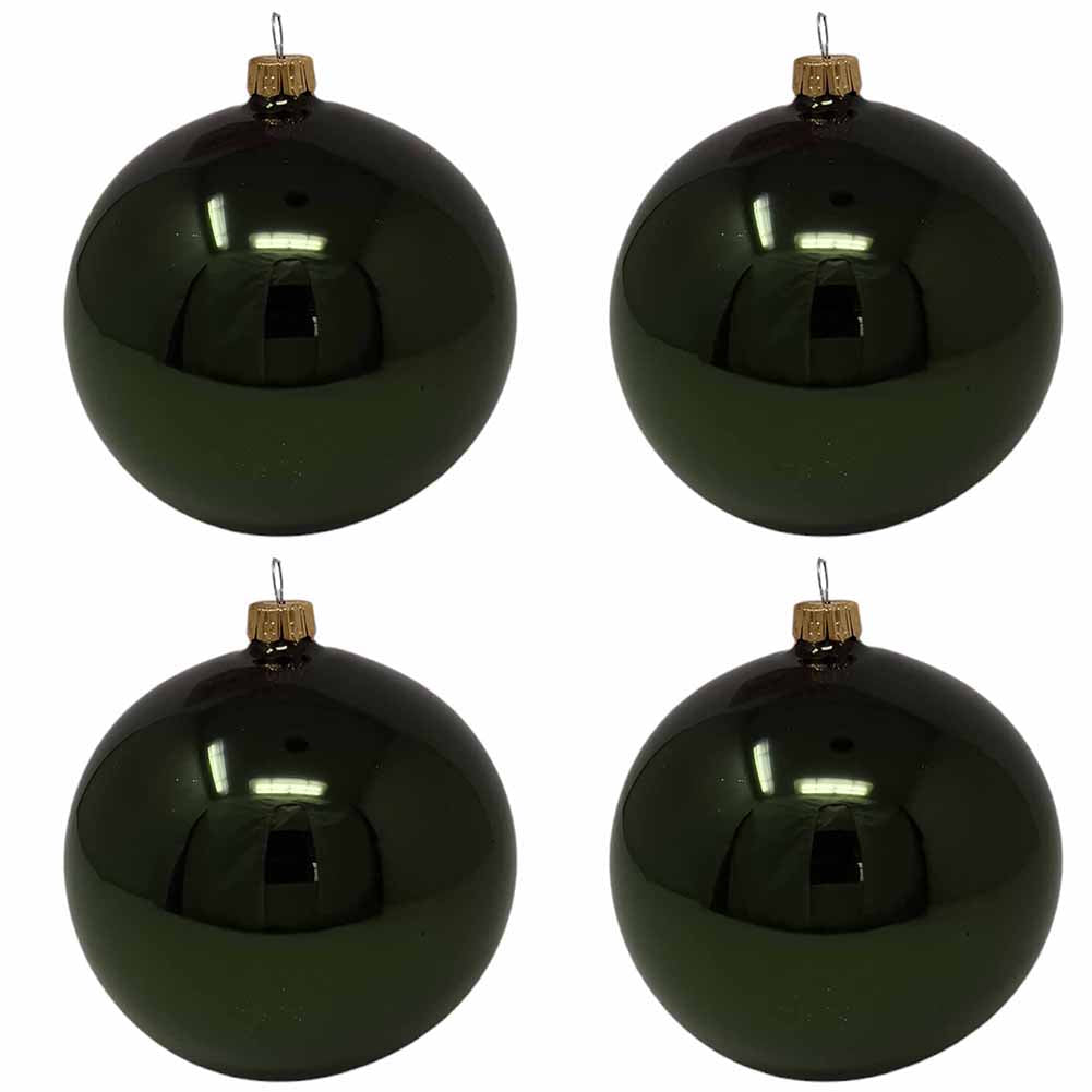 Confezione di 4 palline di Natale in vetro verde bosco lucido 10cm 1