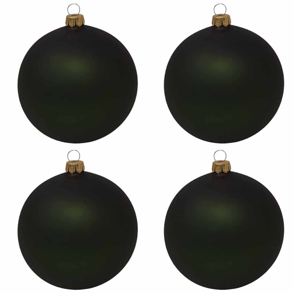 Confezione di 4 palline di Natale in vetro verde bosco opaco 10cm 1