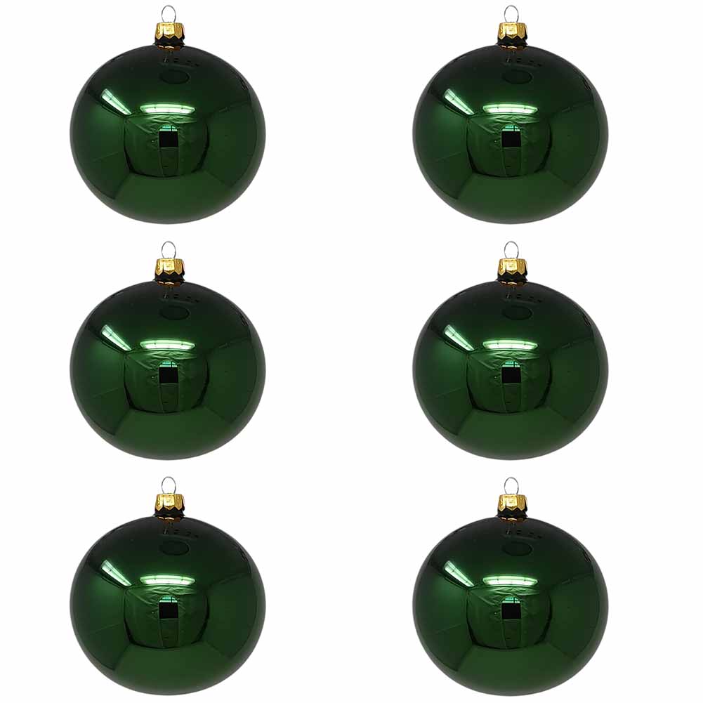 Confezione di 6 palline di Natale in vetro verde bosco lucido 7cm