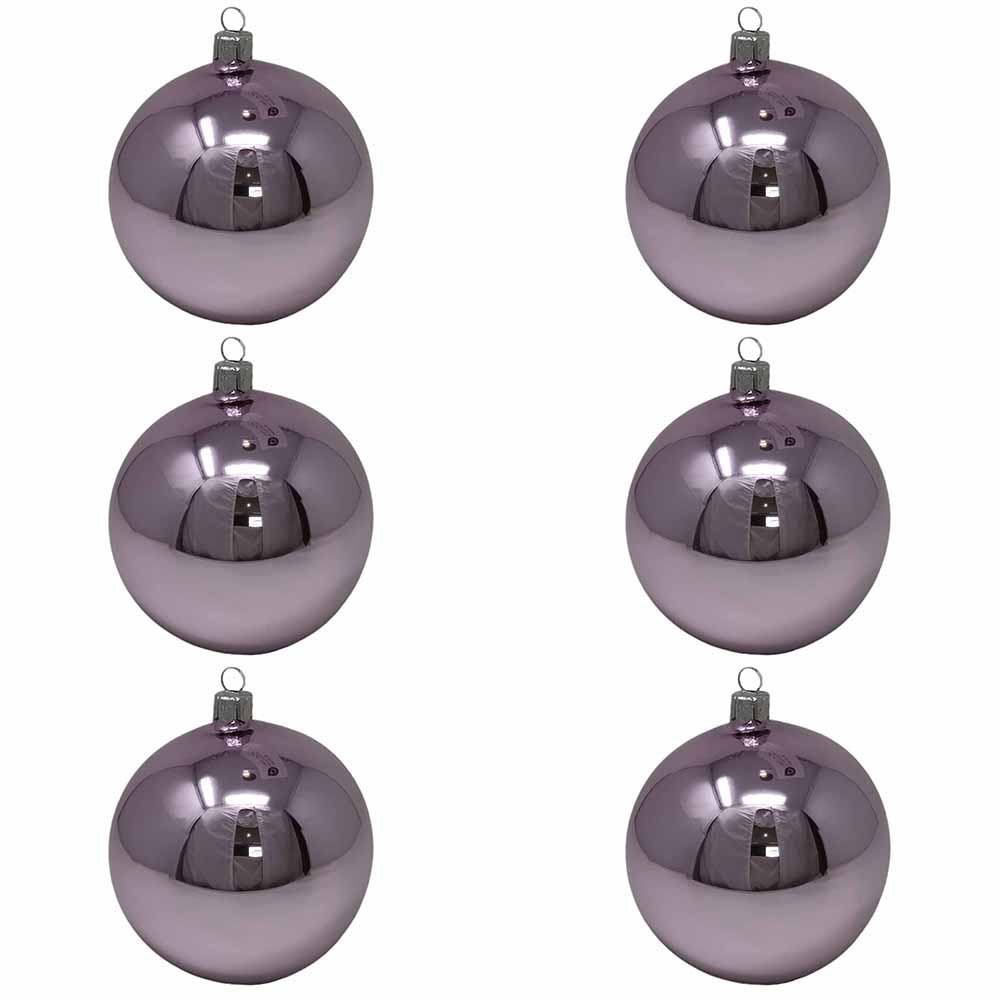 Confezione di 6 palline di Natale in vetro lilla lucido 8cm 1