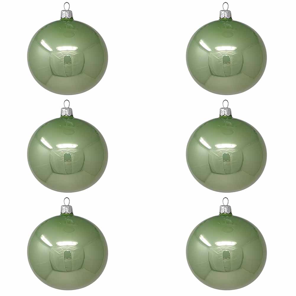 Confezione di 6 palline di Natale in vetro verde vischio smaltato 6cm 1