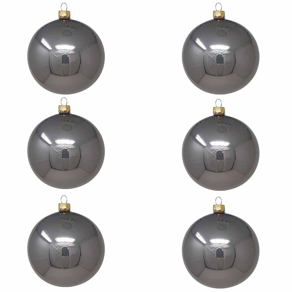 Confezione di 6 palline di Natale in vetro grigio smaltato 7cm 1