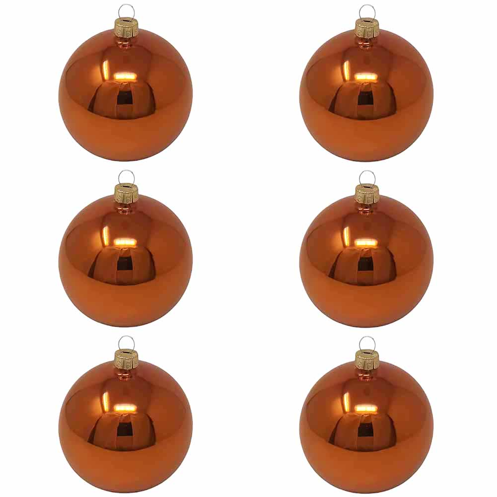 Confezione di 6 palline di Natale in vetro arancio lucido 8cm 1