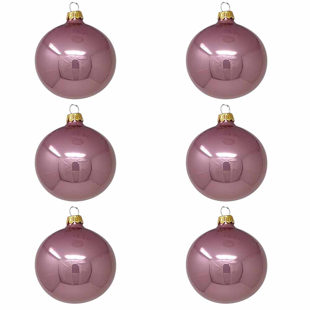 Confezione di 6 palline di Natale in vetro malva smaltato 8cm 1