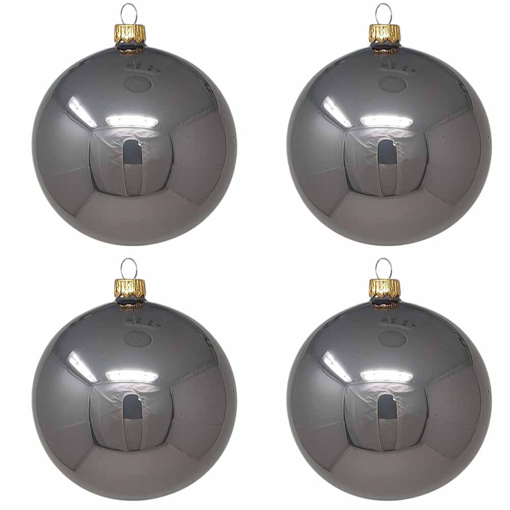 Confezione di 4 palline di Natale in vetro grigio smaltato 10cm 1