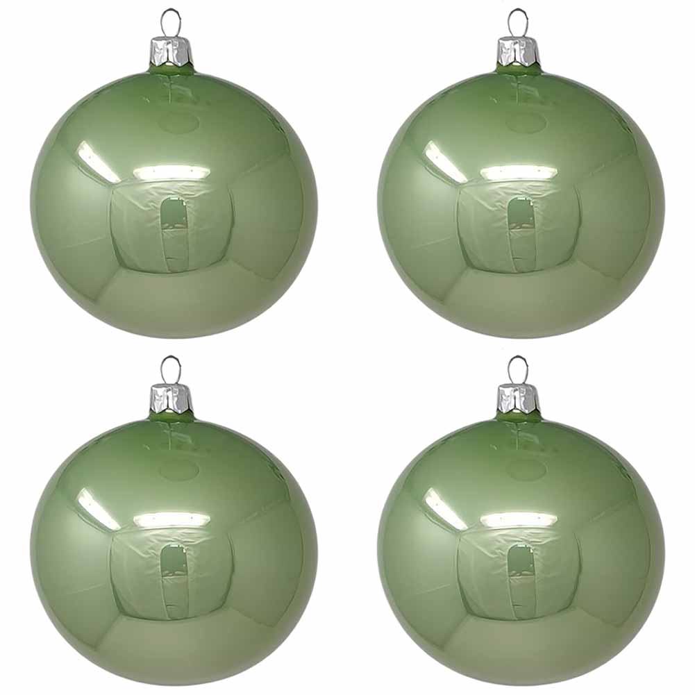 Confezione di 4 palline di Natale in vetro verde vischio smaltato 10cm 1