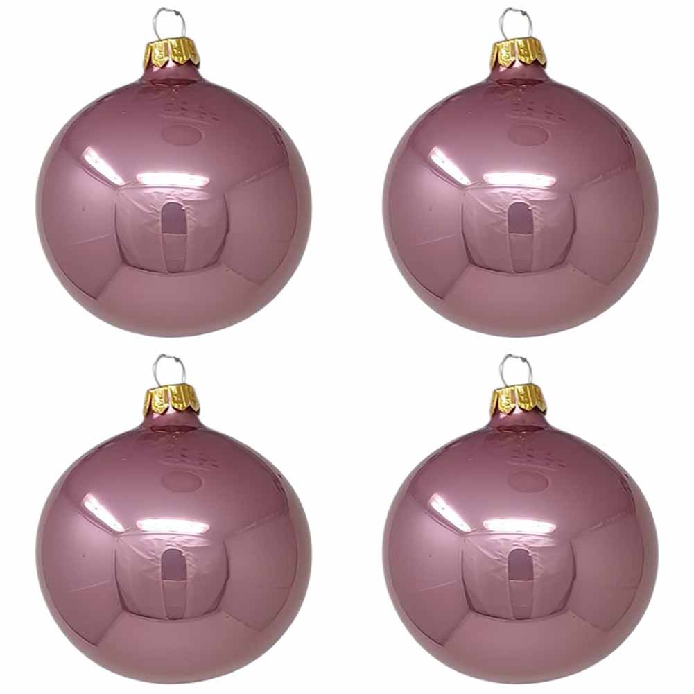 Confezione di 4 palline di Natale in vetro malva smaltato 10cm 1