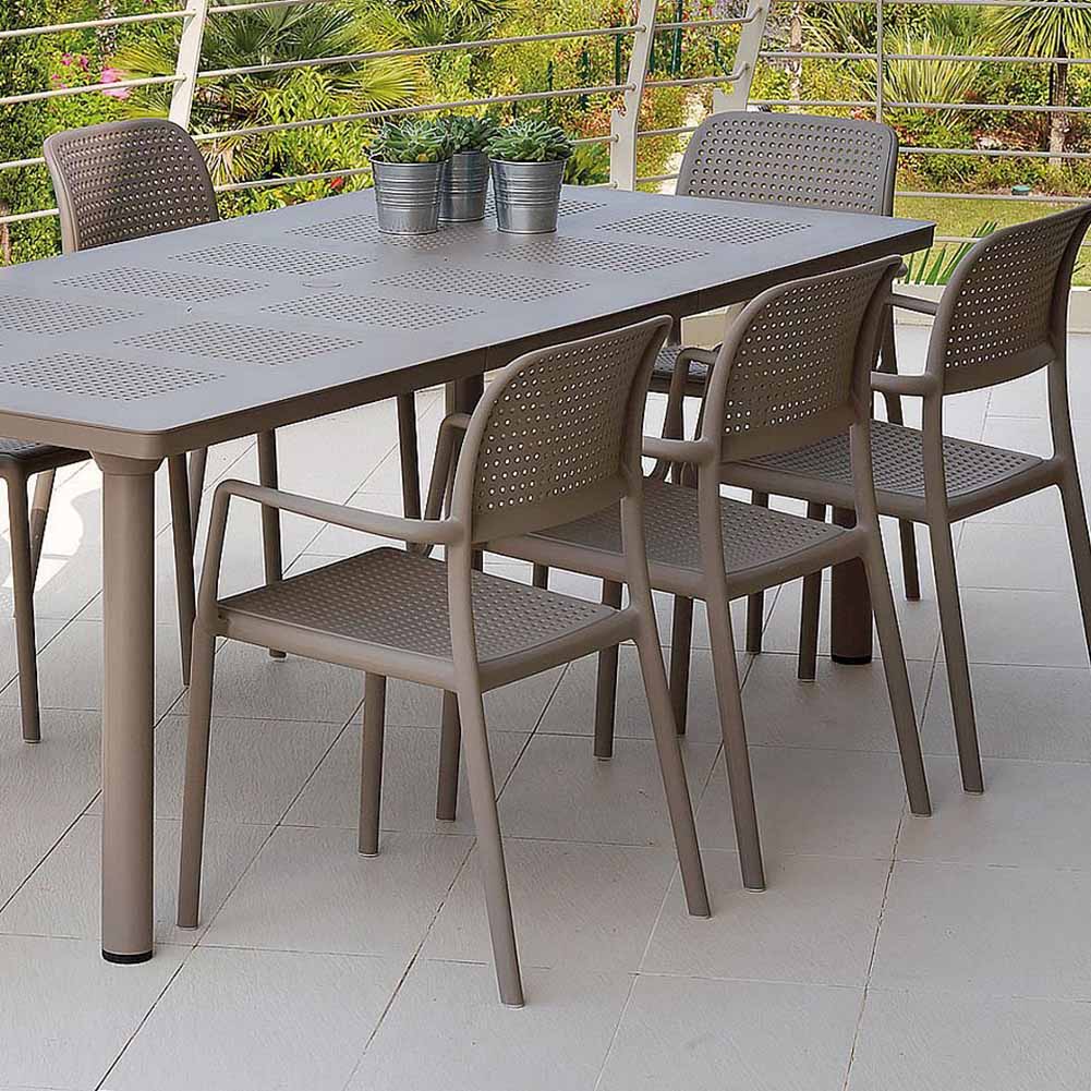 Completo pranzo Nardi tavolo Libeccio tortora 160/220cm con 6 sedie Bora Tortora 1