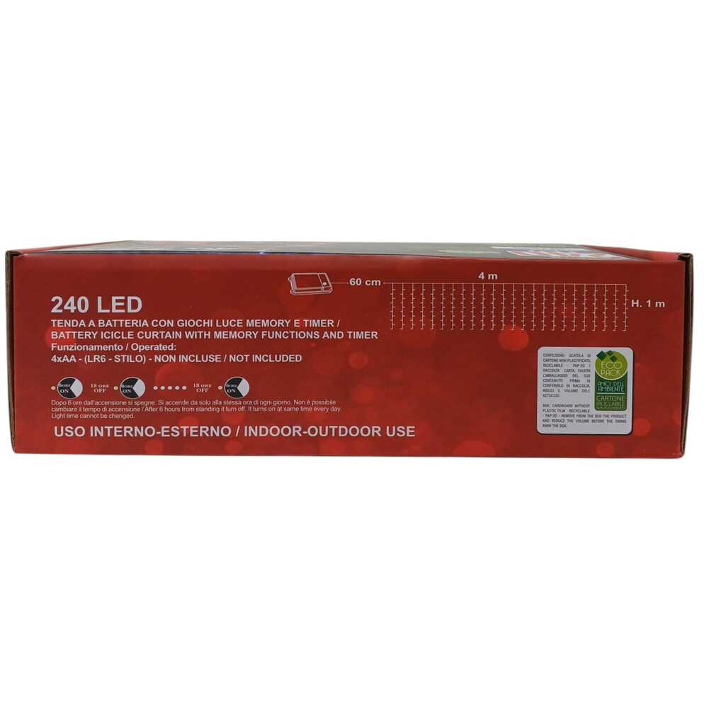 Tenda luminosa a batteria 240 led multicolor 4x1m filo trasparente con giochi di luce 2