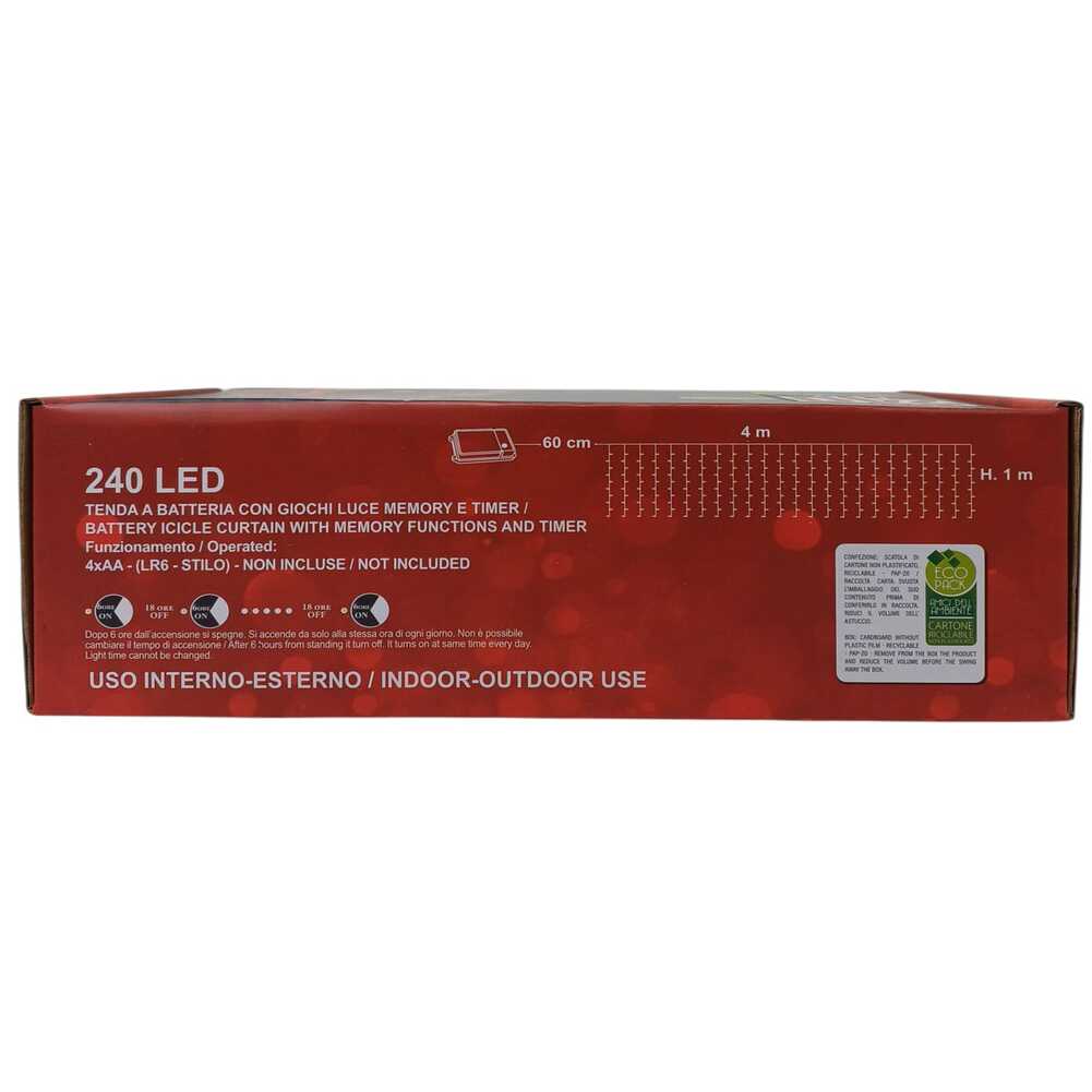 Tenda luminosa a batteria 240 led bianco ghiaccio 4x1m filo trasparente con giochi di luce 2