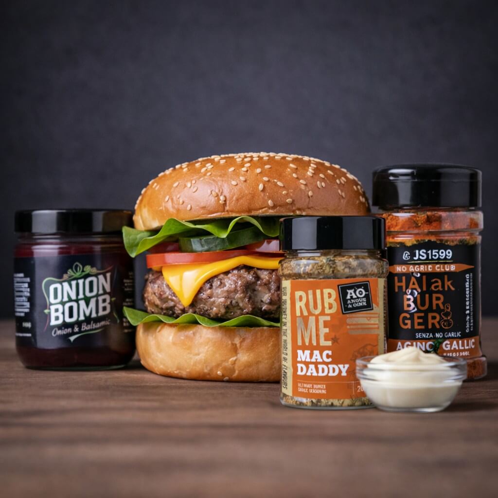 Box Ricetta Bomb Mac Burger – Rub Hamburger, Rub per Salsa Burger e Salsa Onion Bomb