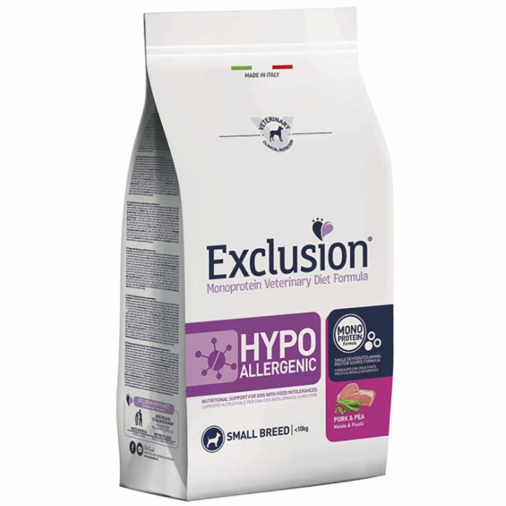 Alimento secco cane Exclusion Hypoallergenic Small maiale piselli 7 kg