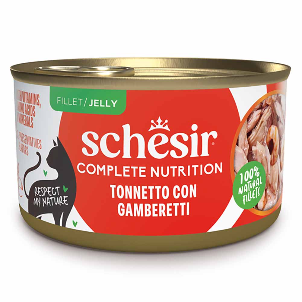 Schesir Complete Nutrition Tonnetto con gamberetti lattina 85g jelly