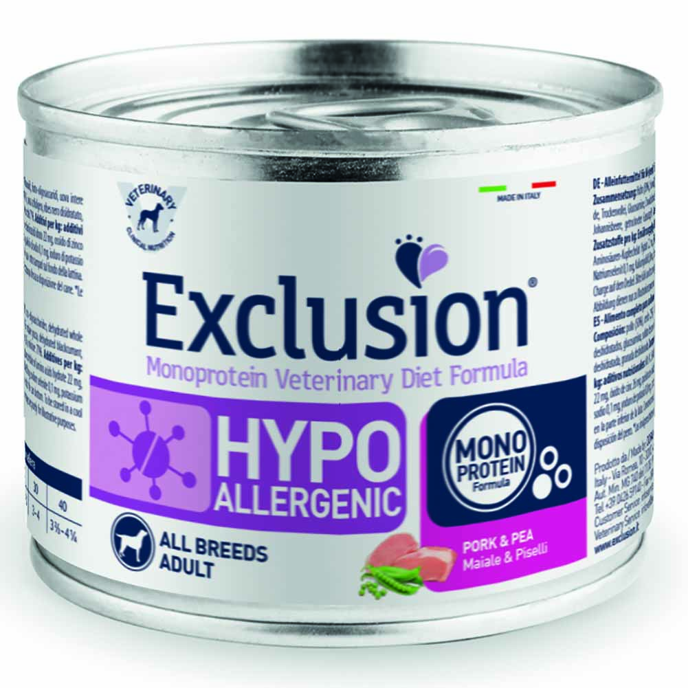 Exclusion Hypoallergenic Maiale e Piselli 200g per Cani Adulti 1