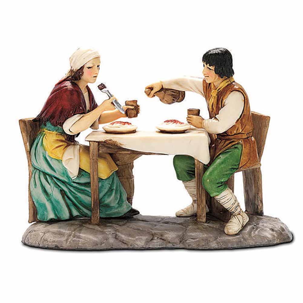 Statuina Presepe Uomo con Donna al Tavolo 10 cm Moranduzzo 1
