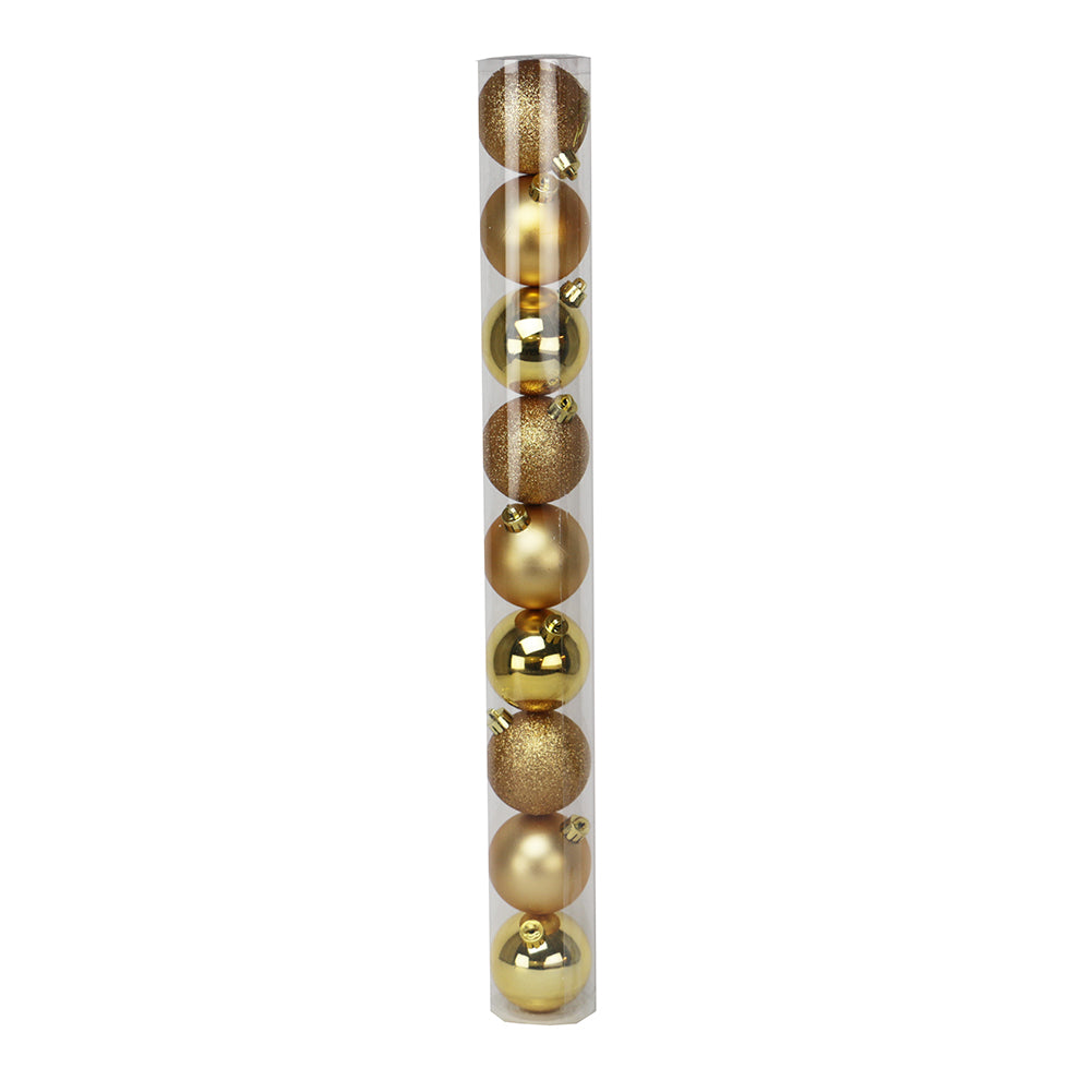 Tubo 9 Palline di Natale in Plastica 6cm Oro 1