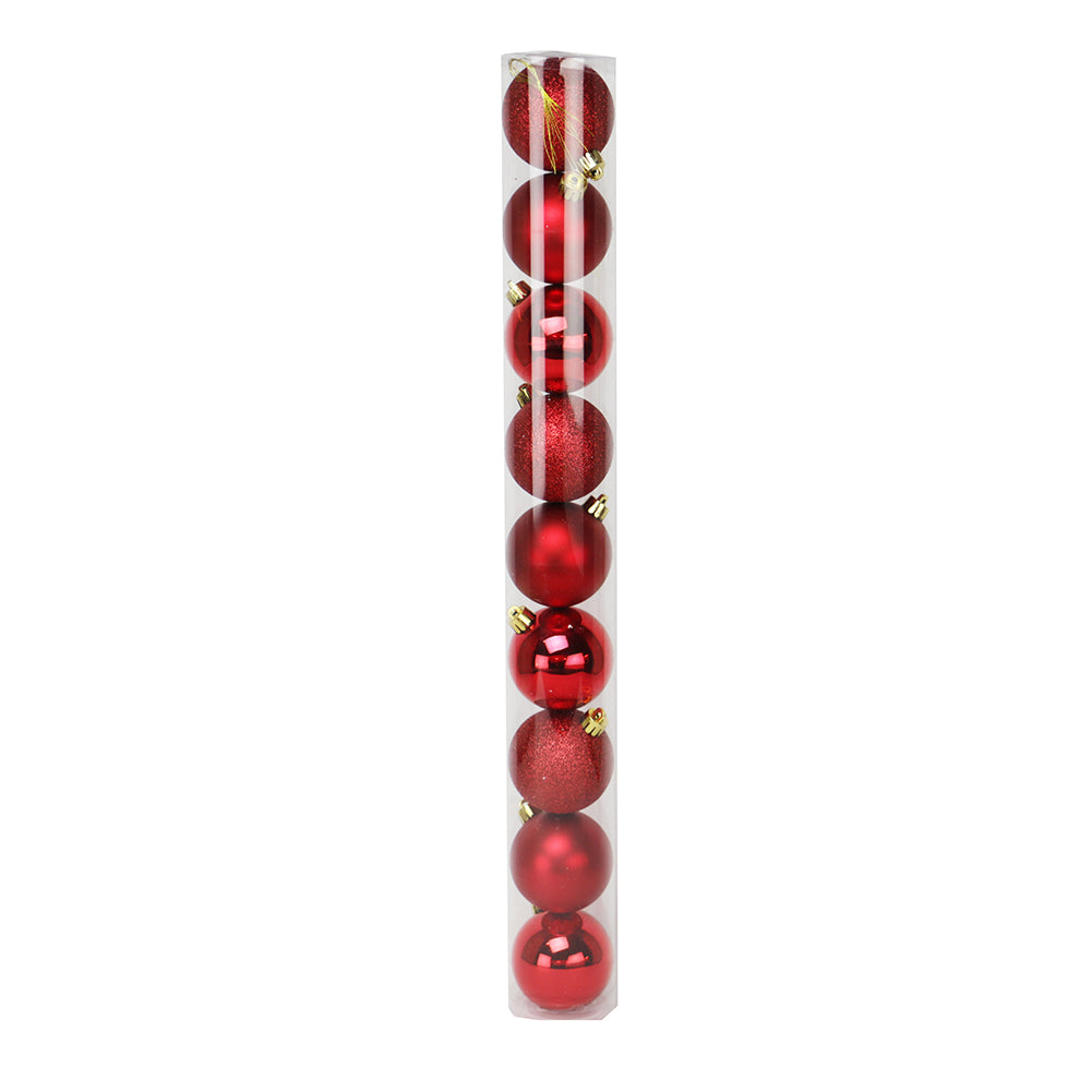 Tubo 9 Palline di Natale in Plastica 6cm Rosso 1