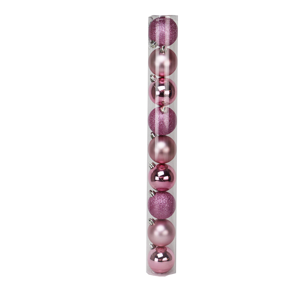 Tubo 9 Palline di Natale in Plastica 6cm Rosa 1