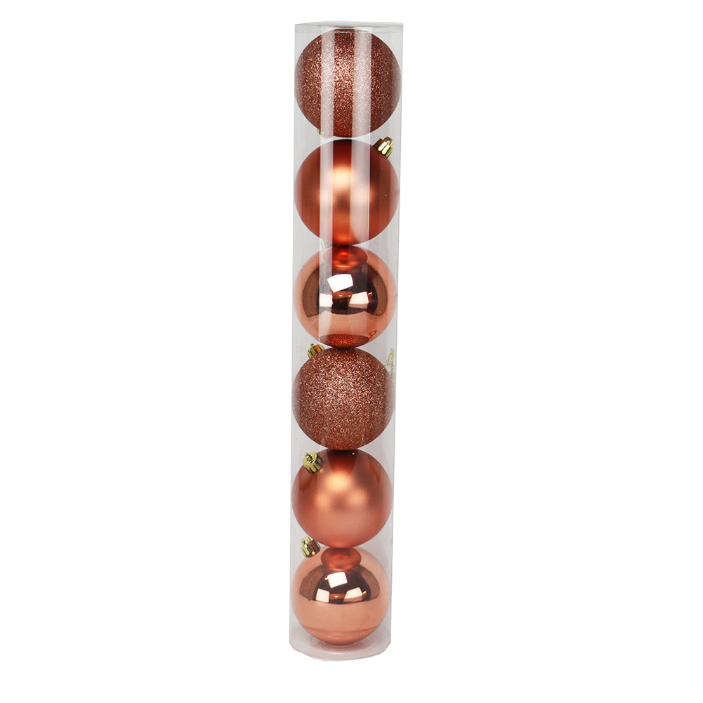 Tubo 6 Palline di Natale in Plastica 8cm Rame 1