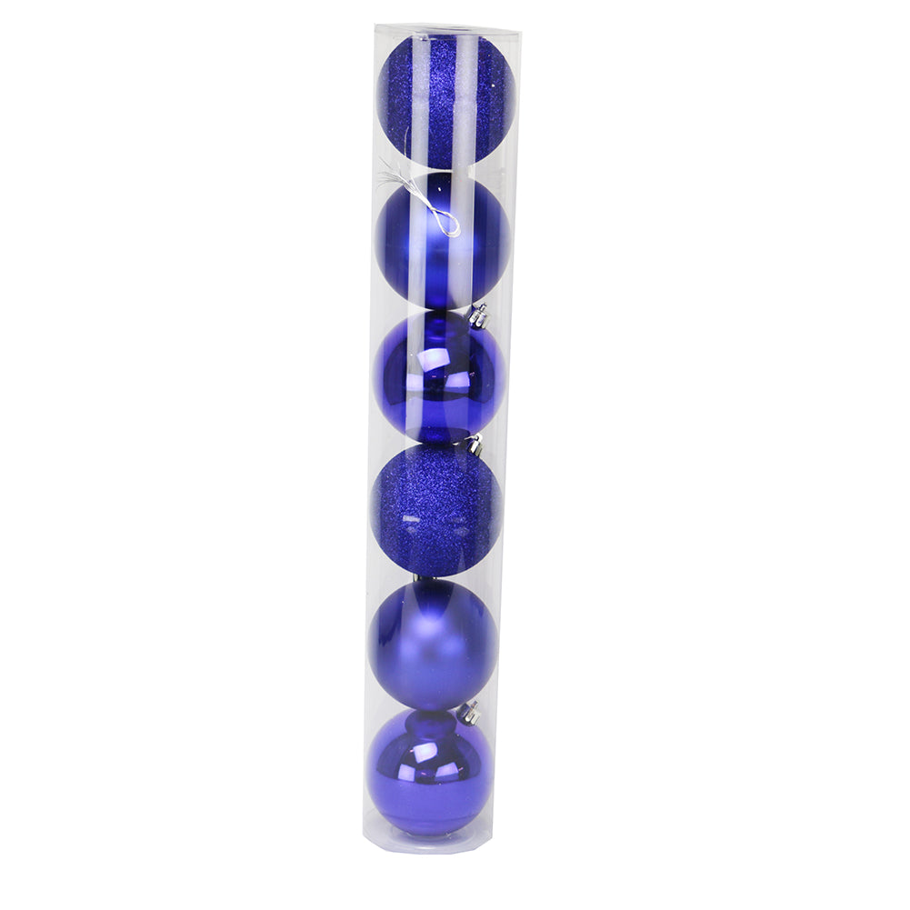 Tubo 6 Palline di Natale in Plastica 8cm Blu 1