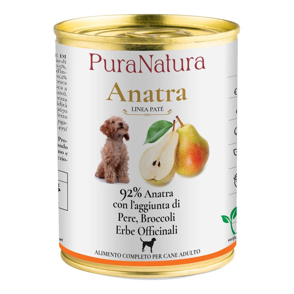 Paté Pura Natura Anatra e Pere per Cani Adulti 400g 1