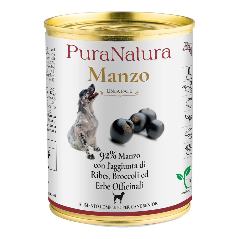 Paté Pura Natura Senior Manzo e Ribes per Cani Senior 400g 1