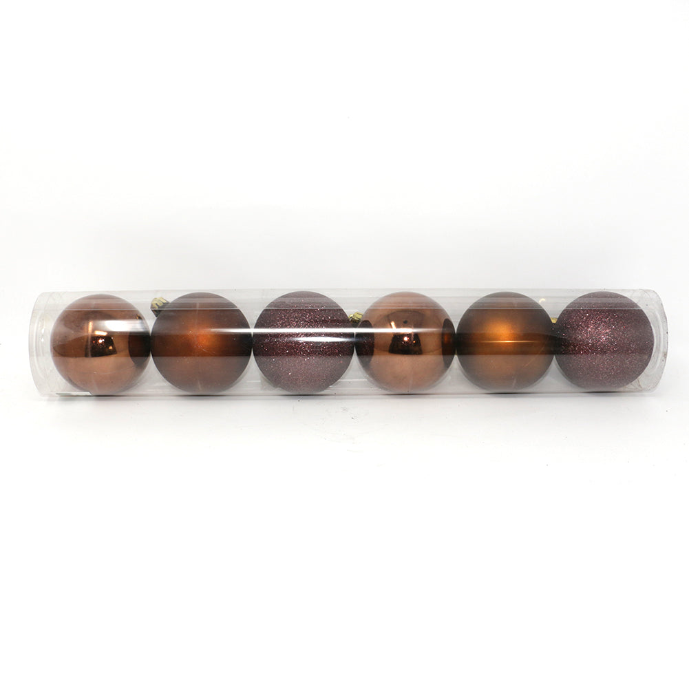 Tubo 6 Palline di Natale in Plastica 8cm Marrone 2